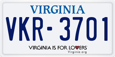 VA license plate VKR3701