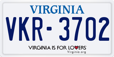 VA license plate VKR3702
