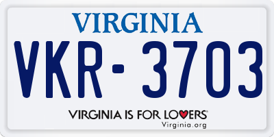 VA license plate VKR3703