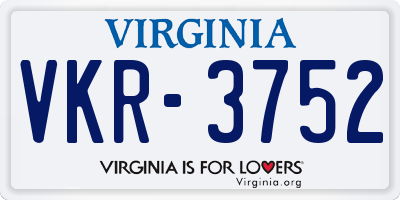 VA license plate VKR3752