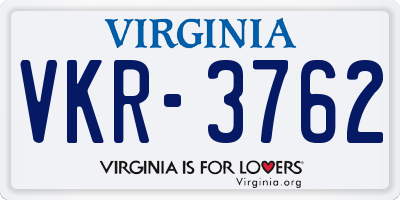 VA license plate VKR3762