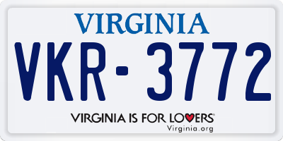VA license plate VKR3772