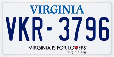VA license plate VKR3796