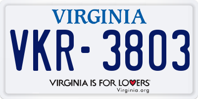 VA license plate VKR3803