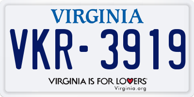 VA license plate VKR3919