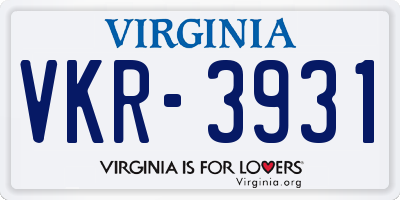 VA license plate VKR3931