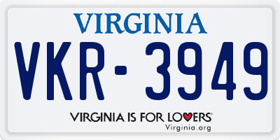 VA license plate VKR3949