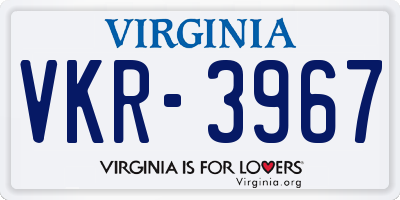 VA license plate VKR3967