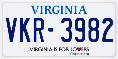 VA license plate VKR3982