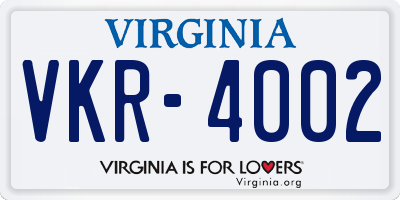 VA license plate VKR4002