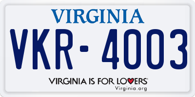VA license plate VKR4003