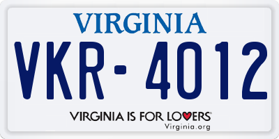 VA license plate VKR4012