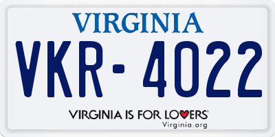 VA license plate VKR4022