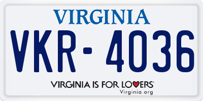 VA license plate VKR4036
