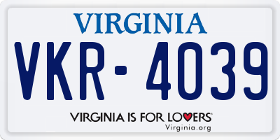 VA license plate VKR4039