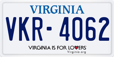 VA license plate VKR4062
