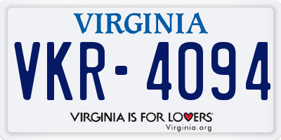 VA license plate VKR4094