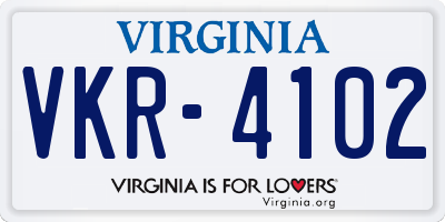 VA license plate VKR4102