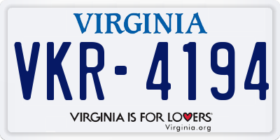 VA license plate VKR4194