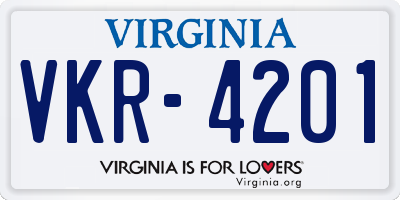VA license plate VKR4201