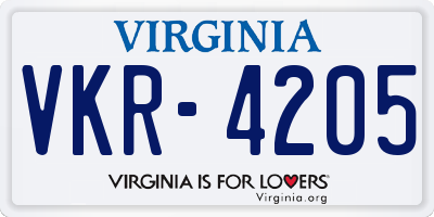 VA license plate VKR4205
