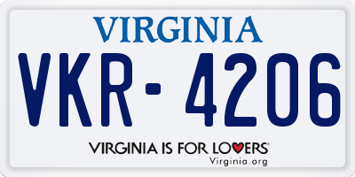 VA license plate VKR4206