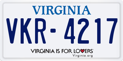 VA license plate VKR4217