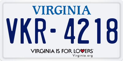 VA license plate VKR4218