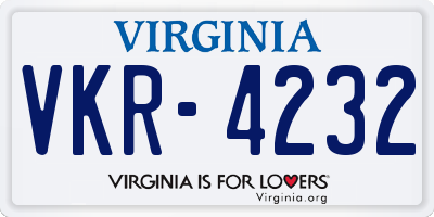 VA license plate VKR4232