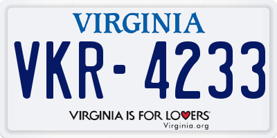 VA license plate VKR4233
