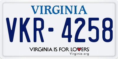 VA license plate VKR4258