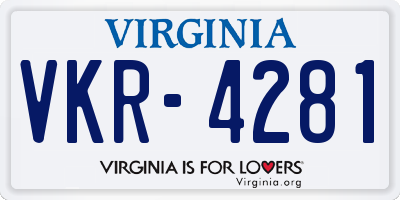 VA license plate VKR4281