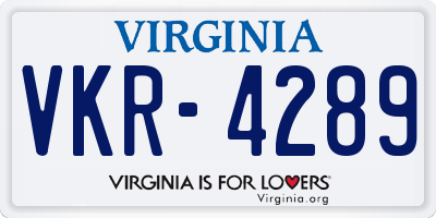 VA license plate VKR4289