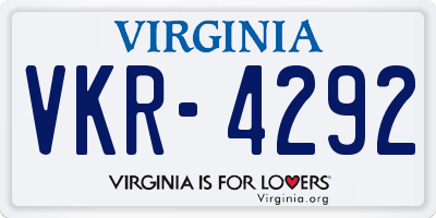 VA license plate VKR4292