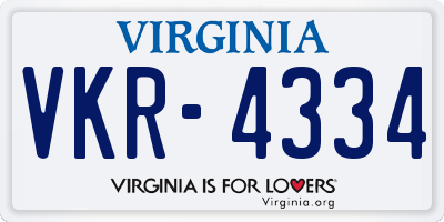 VA license plate VKR4334