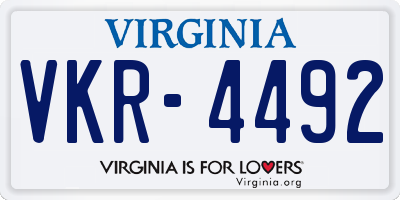 VA license plate VKR4492