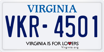 VA license plate VKR4501