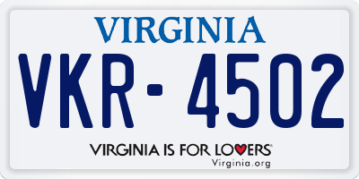 VA license plate VKR4502
