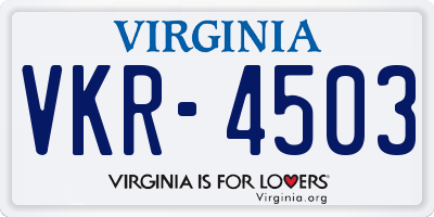 VA license plate VKR4503