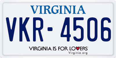 VA license plate VKR4506