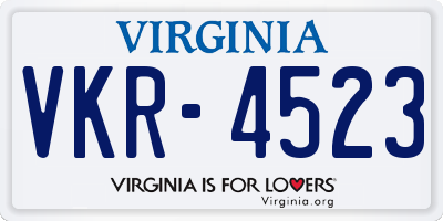 VA license plate VKR4523