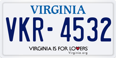 VA license plate VKR4532