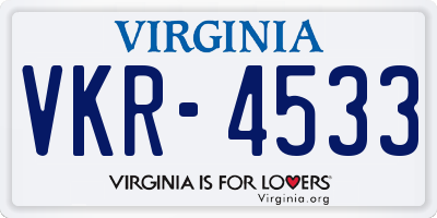 VA license plate VKR4533