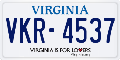 VA license plate VKR4537