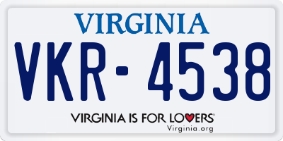VA license plate VKR4538