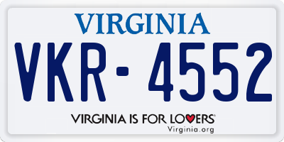 VA license plate VKR4552