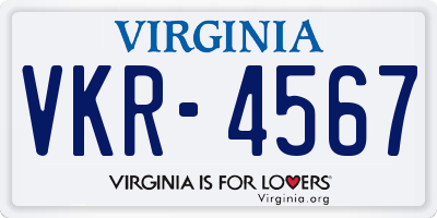 VA license plate VKR4567
