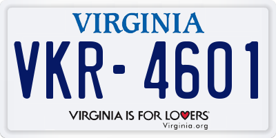VA license plate VKR4601