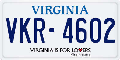 VA license plate VKR4602