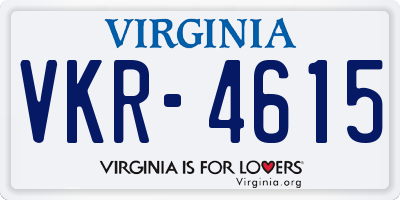 VA license plate VKR4615